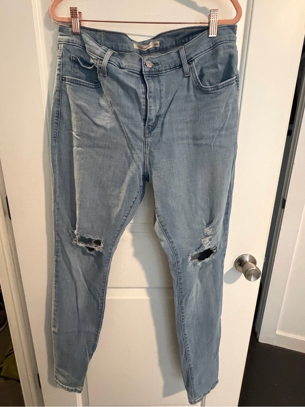 Levi's Light Blue Ripped 721 High Rise Skinny Jeans